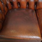 Mooie En Complete Set Van Een 2,5 Zits En 2 Zits Bruine Engelse Rundleren Chesterfield Bank thumbnail 6