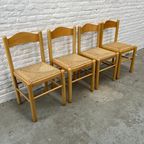 4X Vintage Stoelen Hout Gevlochten Zitting Papercord Biezen thumbnail 3