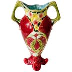 Majolica Vaas Art Deco Stijl Kersenrood Barbotine 1970’S thumbnail 4