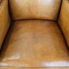 Unieke En Tijdloze Cognac-kleurige Schapenleren En Houten Art Deco Design Fauteuil thumbnail 8