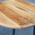 Retro Hout En Metaal Bijzettafel, Rond thumbnail 3