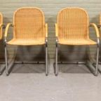 Set Van 4 Vintage Riet En Chroom Design Eetkamerstoelen thumbnail 11