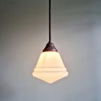 Grote Conische Art Deco Hanglamp Van Wit Opaline Glas thumbnail 5