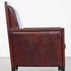 Schapenleren Art Deco Design Armchair Gecombineerd Met Hout En Een Mooi Patina thumbnail 4