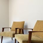 Vintage Fauteuil Met Teak Houten Frame En Gele Bekleding thumbnail 4