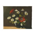 Bloemen Stilleven Schilderij Margrieten Klaproos Gesigneerd 47x38cm thumbnail 10