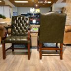 2 X Engelse Chesterfield Fauteuils/Stoelen In Nieuwstaat Antiek Groen thumbnail 5