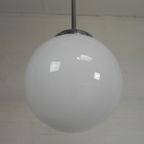 Art Deco Hanglamp Met Witte Bol, Jaren 30 thumbnail 2
