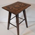 Antiek Houtsnijwerk Tafeltje Plantentafel Krukje thumbnail 2