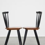 Set Van 2 Mooie Jaren ’60 Vintage Scandinavisch Design Eetkamerstoelen Met Gespijlde Rugleuningen thumbnail 3