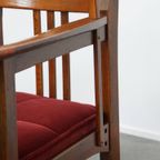 Set Van 4 Art Nouveau/ Jugendstil Design Schuitema Eetkamerstoelen Met Rode Stoffen Bekleding thumbnail 20
