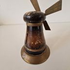 Antieke Spaarpot Molen Koper En Hout thumbnail 4