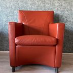 2X Leolux Dolcinea Fauteuil + Hocker | Roodbruin/Cognac Leer thumbnail 10