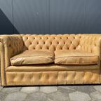 Oude Antiek Chesterfield 2 Bank Camel Cognac thumbnail 3