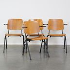 Set Van 4 Karaktervolle Vintage Jaren ’60 Dutch Design Marko School/Eetkamerstoelen Met Armleuningen thumbnail 2