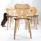 Set Van 6 Brutalist Licht Houten Stoelen Jaren 60 thumbnail 4