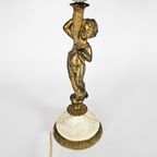 Art Nouveau Stijl - Tafellamp - Verguld - Engel - Marmer - 3E Kwart 20E Eeuw thumbnail 4
