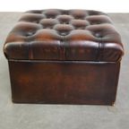 Geweldige Donkerbruine Rundleren Chesterfield Ottoman/ Hocker Met Opbergvak thumbnail 6