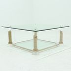 Two Tier Regency Lucite & Glass Pedestal Coffee Table 1980S thumbnail 2