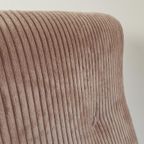 Vintage Fauteuil Roze | Roze Ribstof Nieuw Gestoffeerd Teak thumbnail 5