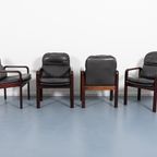 Set Of 6 Black Leather Armchairs / Fauteuil From Dyrlund, 1980’S Denmark thumbnail 3