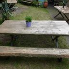 Prachtige  Boomstam Terras Tuintafel En 2 Banken Picknickset thumbnail 8