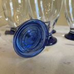 6 X Art Deco 1930 Waterglazen Wijnglazen Glazen Blauwe Voet thumbnail 2