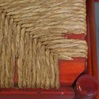 Leuke Set Van 3 Rode Vintage Houten Stoelen Uit De Jaren ’70 Met Een Gevlochten Rieten Zitting thumbnail 9