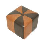 Vierkante Poef Skai Kunstleder Bruin Camel Patchwork 41cm thumbnail 8