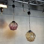 2X Vintage Hanglamp ‘Raspberry’ – Glas En Chroom thumbnail 4