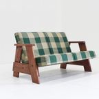 Vintage Sofa Checkered Fabric And Wood , Italy thumbnail 9