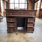 Vintage Bureau / Antieke Massief Bureau Met Lades thumbnail 10