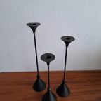 3 Hoge Vintage Kandelaars In Memphis Milano Stijl Gebruineerd Messing thumbnail 5