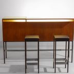 Zeldzame Mid-century Roger De Winter Cocktail Bar In Teak Met Bijhorende Krukken, 1960 thumbnail 7