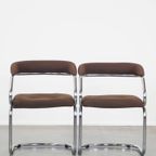 Set Van 4 Leuke Vintage Design Eetkamerstoelen Met Bruine Stoffen Bekleding thumbnail 4