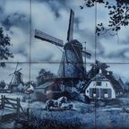 Delfts Blue Tile Tableau. Detailed Landscape Scene By J.C.V.Hunnink (1925 - 2016) thumbnail 9