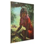 Groot Schilderij Zigeunerin Jonge Vrouw Olieverf Op Doek 1964 thumbnail 5