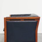 Luxe 2.5-zits Schuitema Art Deco Design Bank Met Mooi Houtwerk En Donkerblauw Rundleer thumbnail 5