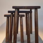 Vintage Eiken Houten Bijzettafeltjes Brutalist Set Tafeltje thumbnail 10
