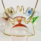 Midcentury Cognac Glaasjes Set Messing Rek Houder Jaren 50 thumbnail 2