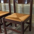 Set Van 4 Vintage Hout En Riet Eetkamerstoelen thumbnail 5