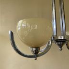 Lamp Hanglamp Art Deco 1930 4 Arms Met Gele Schalen Verchroomd thumbnail 10