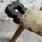 Mid-Century 3-Legged Stool With Backrest In Wood With Black-Brown Cowhide Seat, 1950S thumbnail 6