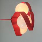 Vintage Rode Metalen Hanglamp / Kroonluchter, Space Age, België 1970's thumbnail 4