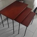 Vintage Miniset Bijzettafeltjes Hout Metaal 3-delig thumbnail 7