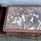 Art Deco Set Nachtkastjes Met Rood / Grijs Geaderd Marmer Blad, 55 Cm Hoog thumbnail 5