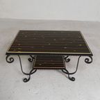Vintage Salontafel Met 2 Glazen Bladen Met 50s Print thumbnail 4