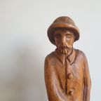 Mooi Houtsnijwerk Beeld Visser Man Met Vissen thumbnail 6