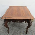 Antieke Notenhouten Barok Tafel Met Gesculpteerde Onderstel thumbnail 6