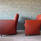 2X Leolux Dolcinea Fauteuil + Hocker | Roodbruin/Cognac Leer thumbnail 16